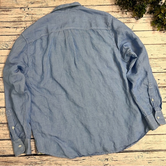 Tommy Bahama Casual Linen Blend Long Sleeve Button Up Blue White Stripes size L - Picture 4 of 11